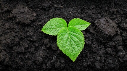 Green Sprout Emerging From Dark Soil