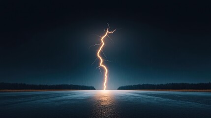 Obraz premium Powerful Lightning Strike Over Frozen Lake At Night
