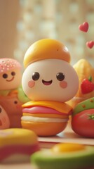 3D kawaii-style food characters with smiling faces and soft shading.