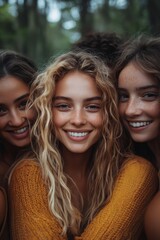 Fototapeta premium Three Happy Young Women Smiling Together