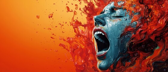 Screaming Face Abstract With Liquid Expression