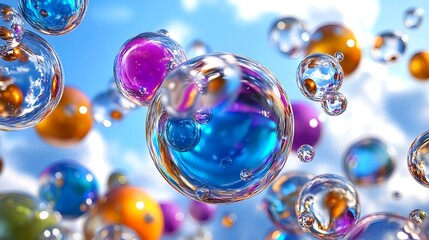 Naklejka premium Colorful Bubbles Floating on Sky Background - Abstract backgrounds