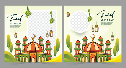 Eid Mubarak design. Eid al Fitr social media post
