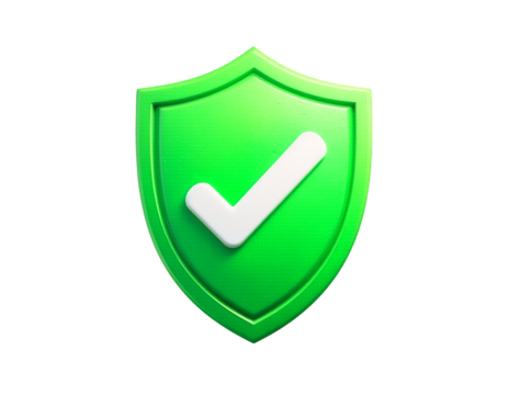 Green Shield with Check Mark Indicates Security and Protection