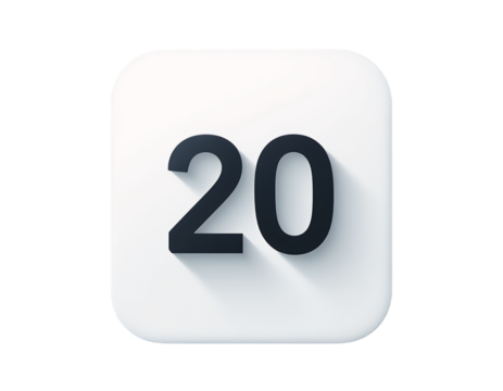 Number Twenty on Rounded Square Tile with Long Shadow Effect