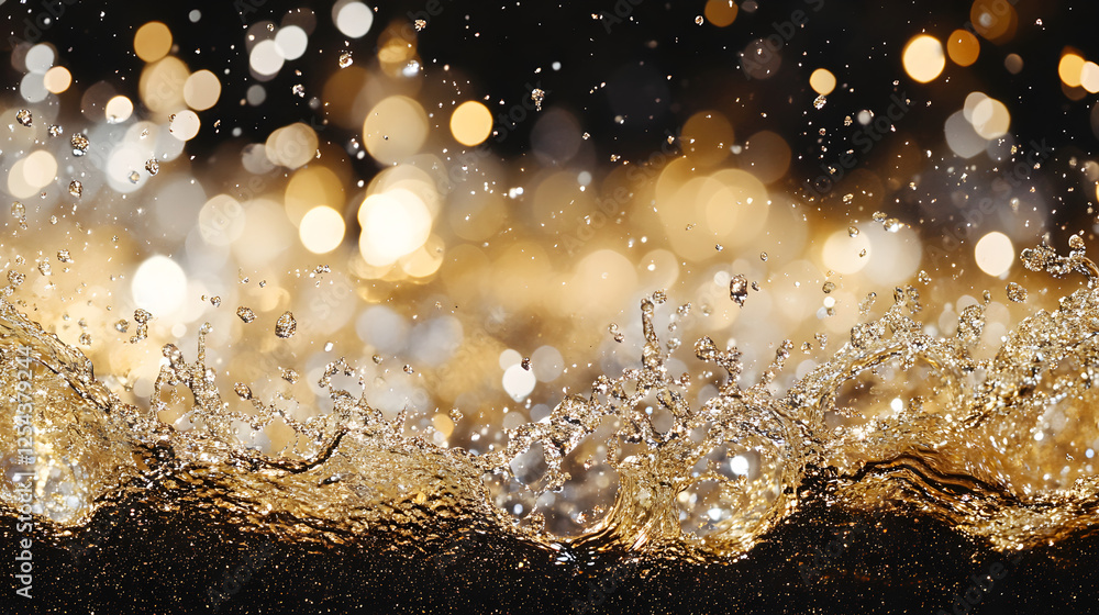 Poster glittery liquid splashing to create a shimmering effect