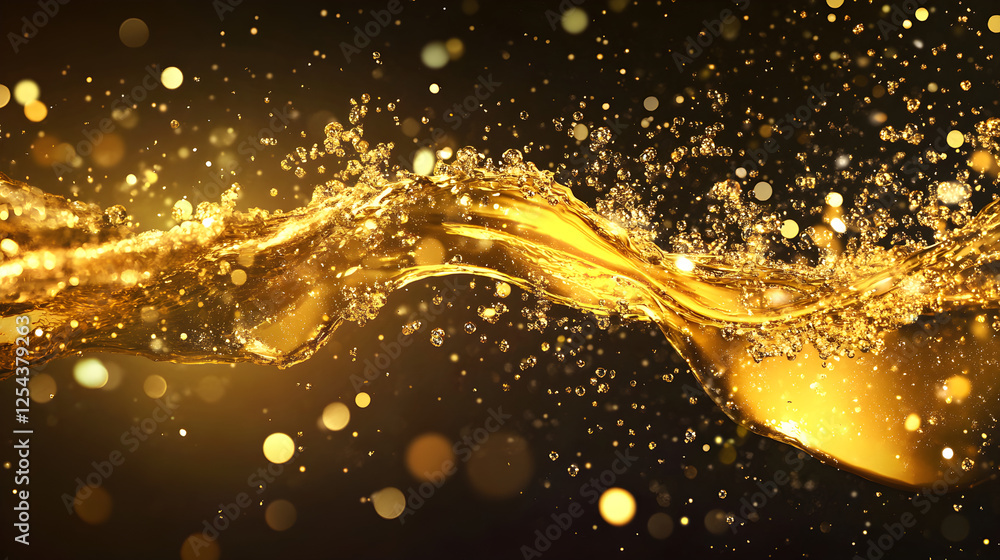 Poster glittery liquid splashing to create a shimmering effect
