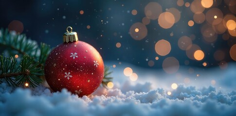 Glittering snowflakes falling around a sparkly Christmas tree ornament, sparkling, festive