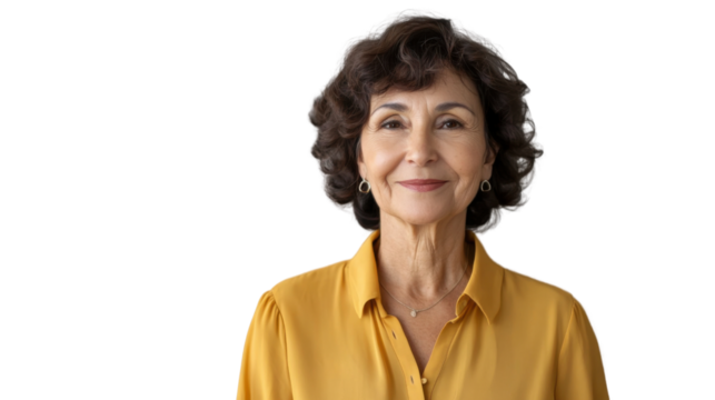 Confident mature woman smiling with transparent background
