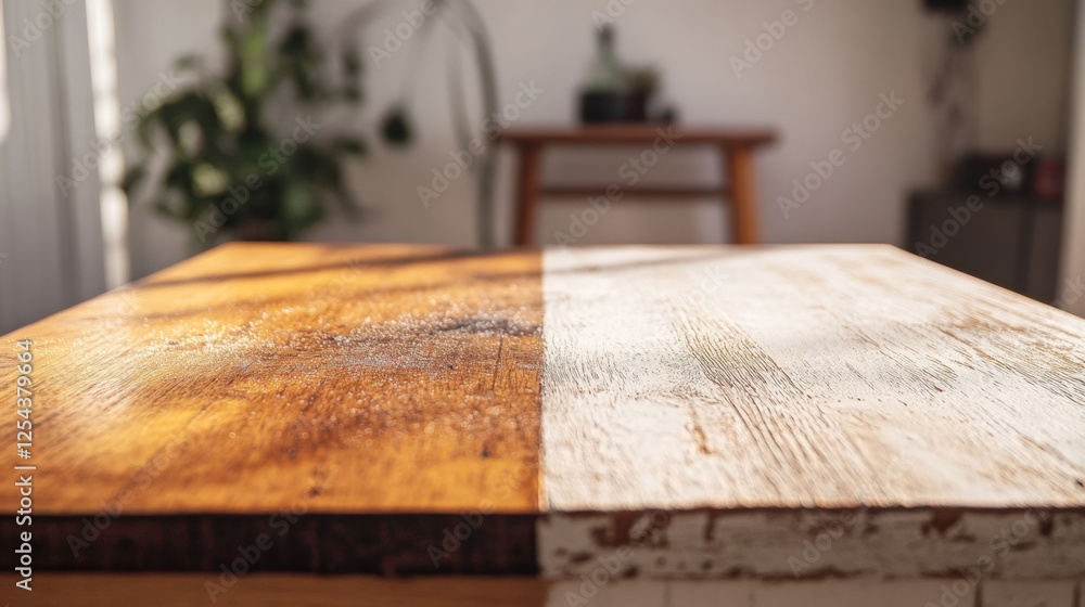 Poster dusty versus shiny furniture surfaces highlighting the importance of cleaning techniques in home env
