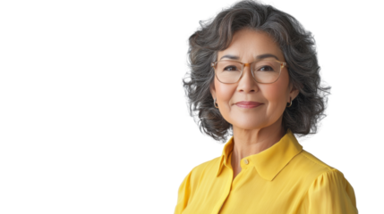 Confident senior woman smiling on transparent background