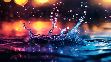 Neon-colored water splashes in a dark background