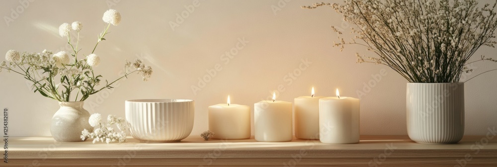 Poster Elegant festive dining setup with glowing candles and fresh flowers for a memorable gathering. Generative AI