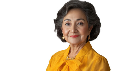 Elegant senior woman smiling on transparent background