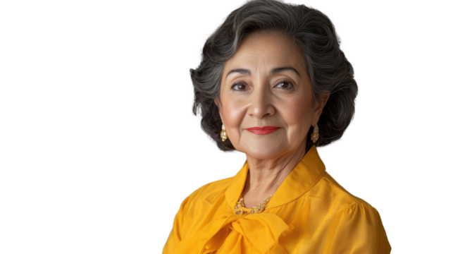 Elegant senior woman smiling on transparent background