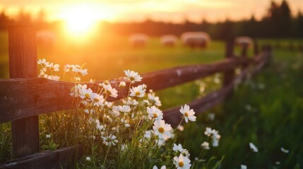 Sunset Serenity: Daisies at Golden Hour