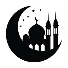 Ramadan Silhouette Vector on White Background Islamic Festive Illustration
