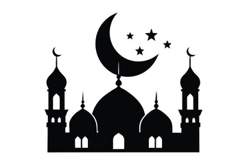 Discover a collection of beautifully crafted Ramadan silhouette vector illustrations on a white background, perfect for Islamic-themed designs, greeting cards, posters, and digital artwork