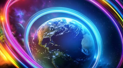Obraz premium Vibrant Earth with Light Trails - Abstract backgrounds