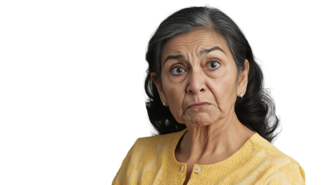 Senior hispanic woman showing displeasure with transparent background