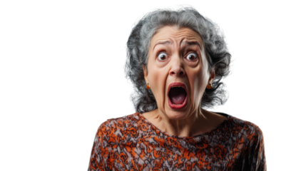 Shocked senior woman screaming with transparent background