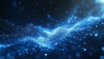 Abstract digital wave of glowing blue particles.