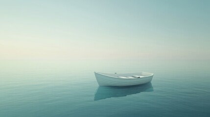Fototapeta premium Solitude's Embrace: A Small White Boat on a Calm Sea