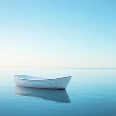 Naklejka premium Serene Solitude: A Small White Boat on a Calm Sea