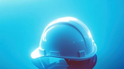 Fototapeta premium White hard hat, safety, blue background, construction
