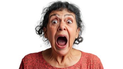 Senior woman showing fear expression with transparent background