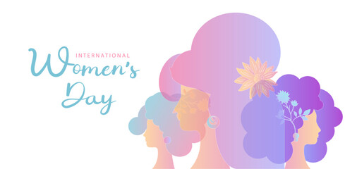 International women's day background with flower and gradient style for horizontal design