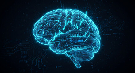 Cérebro Digital com Elementos Financeiros e Gráficos de Investimentos