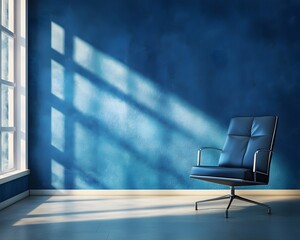 Room Interior: Leather Chair, Blue Wall, Sunlight Shadows
