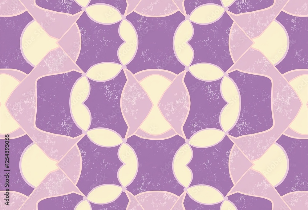 Poster optical illusion checkered pattern: seamless purple and cream vector graphic design with overlapping