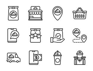 Food Delivery icon set, vector, in line style, for delivery, business, food and drinks, fast food, restaurant, etc.