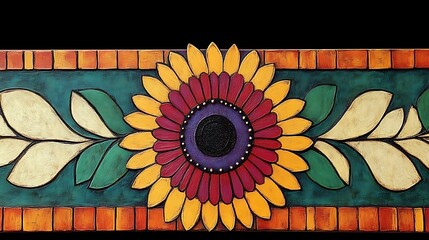 Colorful Sunflower with Leaf Border Decorative Artwork