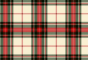 Fototapeta premium 居心地の良いヴィンテージクリスマス柄：クリーム色の背景に赤、緑、白のシームレスなパターン、ホリデープロジェクト用の手縫い風の素朴なカントリースタイルの布地