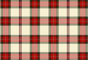 Charming Christmas Plaid: Seamless Red, Green, and White Pattern on Cream Background, Vintage Country Style Fabric with Hand-Stitched Detail for Holiday Crafts

