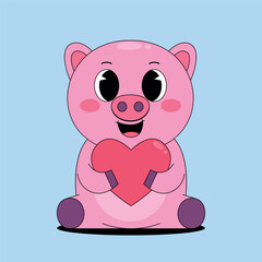 Cute pig hugging heart cartoon