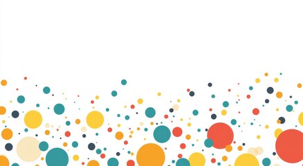 Colorful confetti circles on white background.