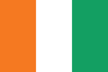 Flag of Cote d 'Ivoire. Flag icon. Standard color. Standard size. A rectangular flag. Computer illustration. Digital illustration. Vector illustration.