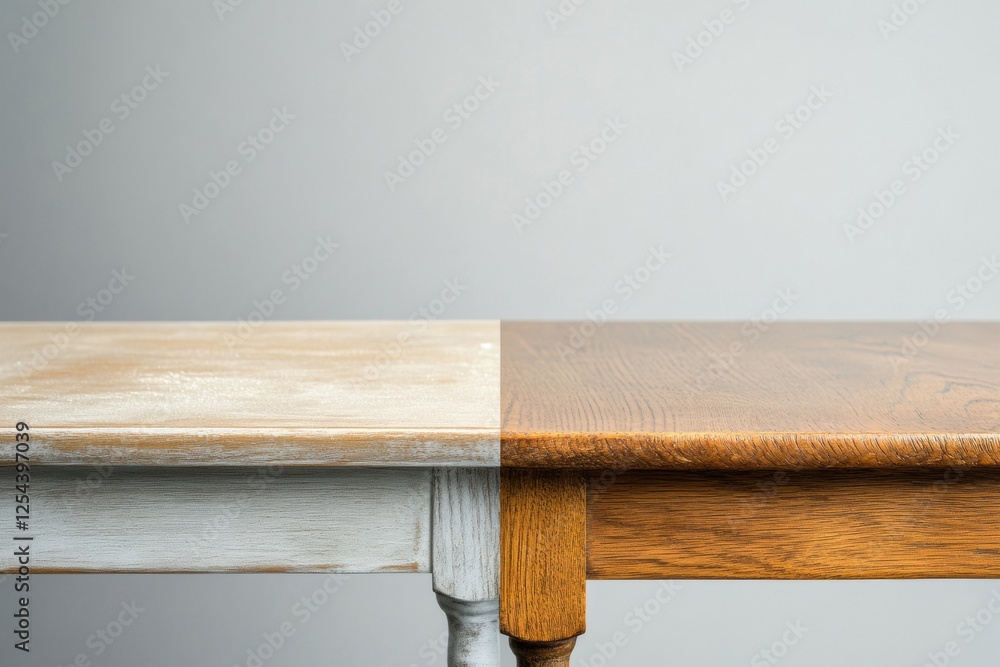 Poster comparison of dusty versus clean furniture surfaces highlighting the impact of effective cleaning me