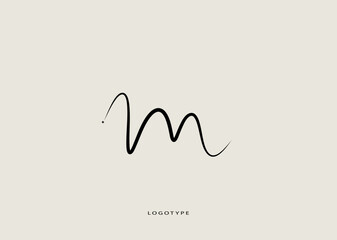 Vector logo in the shape of letter "m". Handwritten signature.  Elegant minimalist logotype. Business autograph.	