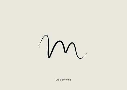 Vector logo in the shape of letter "m". Handwritten signature.  Elegant minimalist logotype. Business autograph.	