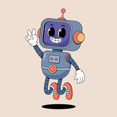 Happy jumping robot cartoon