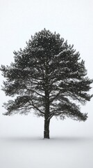 Snowy Pine Tree In Winter Landscape