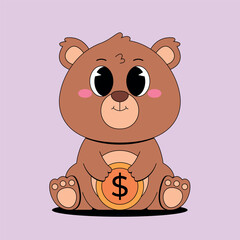 Cute bear holding dollar coin