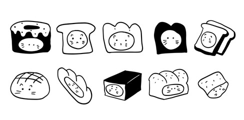 Adorable Cat x Bread Illustration Set &ndash; Minimalist Black & White Digital Art
