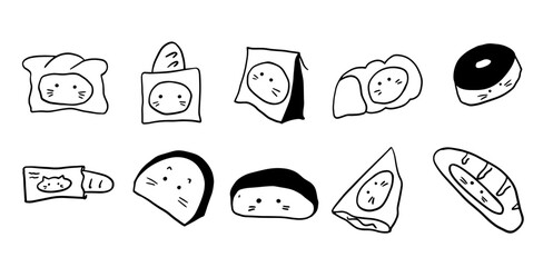 Adorable Cat x Bread Illustration Set &ndash; Minimalist Black & White Digital Art