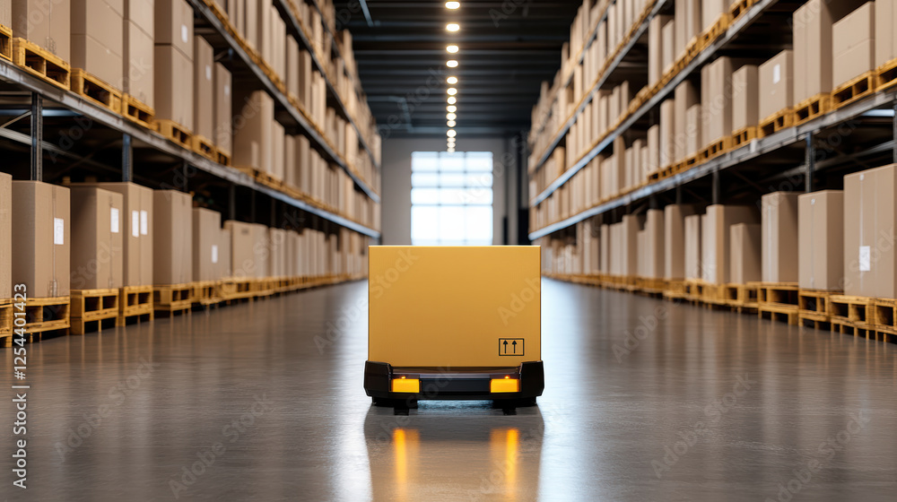 Poster automated warehouse with robotic systems managing packages efficiently